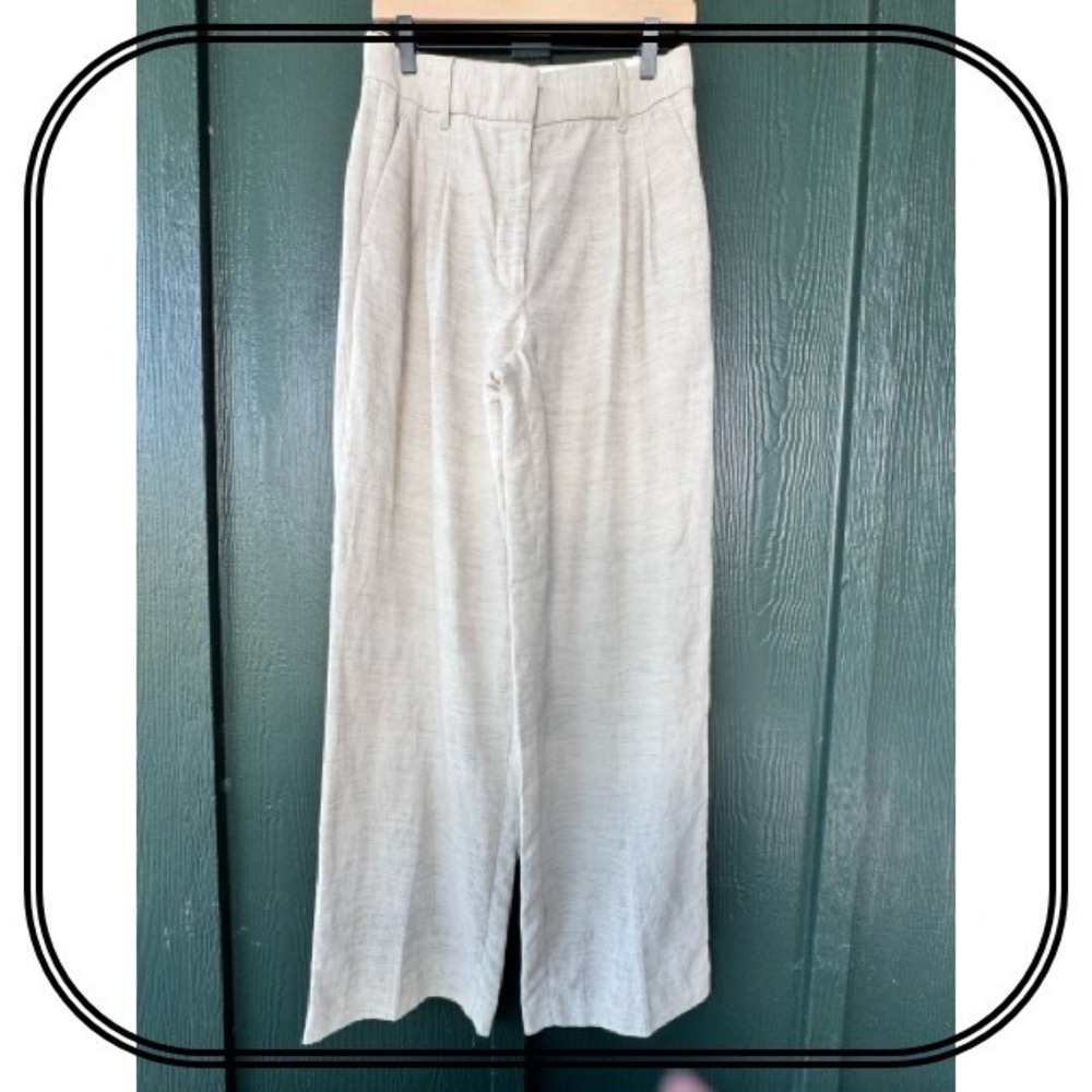 Wilfred Aritzia The Effortless Pant Linen Tencel Wide Leg Beige Trousers Size 8